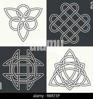 Set of the ancient symbols executed in linear style. Celtic signs, knots and interlacings. Concept of secret and origin of mankind. The mascots and ch Stock Vector