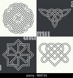 Set of the ancient symbols executed in linear style. Celtic signs, knots and interlacings. Concept of secret and origin of mankind. The mascots and ch Stock Vector