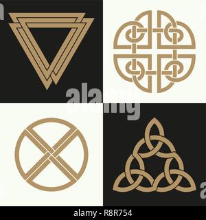 A set of the ancient symbols executed in the Celtic style. Secret signs, knots and interlacings. Concept of secret and origin of mankind. The mascots  Stock Vector