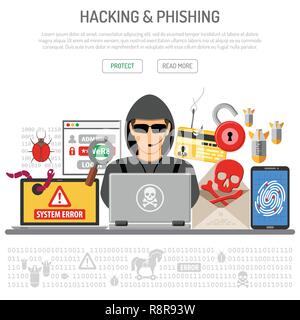 Cyber Crime, Hacking and Phishing Concept Stock Vector