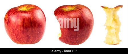 Red bitten apple and whole apple isolated on white. Stock Photo