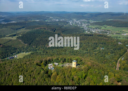 Aerial view, aerial view, Ginsburg or Ginsberg Hilchenbach, Ginsburgstube Hilchenbach-Lützel, Ginsburg, Grund, Hilchenbach, Ginsberg, Rothaargebirge,  Stock Photo