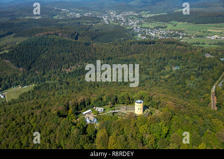 Aerial view, aerial view, Ginsburg or Ginsberg Hilchenbach, Ginsburgstube Hilchenbach-Lützel, Ginsburg, Grund, Hilchenbach, Ginsberg, Rothaargebirge,  Stock Photo