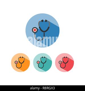 Stethoscope flat color icon with shadow on a colored circles. Vector Illustration Stock Vector
