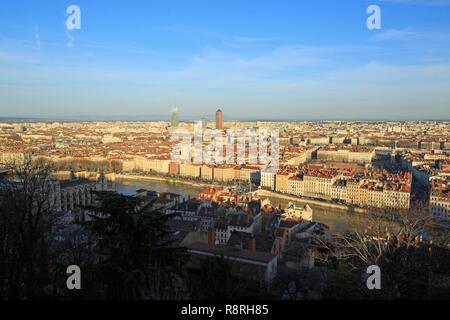 France, Rhône, Lyon, 5th district, La Saône, view of the 2nd district Stock Photo