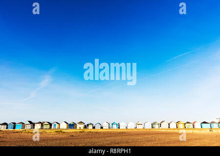 chapel st leonards Lincolnshire UK England, Chapel point beach huts, beach huts, beach hut, chapel st leonards beach huts, east coast, huts, coastal, Stock Photo