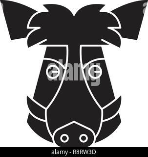 Wild boar head black vector concept icon. Wild boar head flat illustration, sign Stock Vector