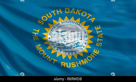 South Dakota  state flag. Waving flag of South Dakota state, United States of America. 3D Illustration Stock Photo