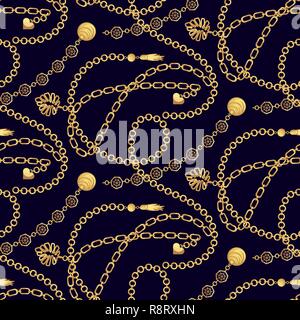 Chain gold pendants necklace pattern fashion vector design. Stock Vector