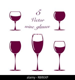 Set of wine glasses, collection of simple vector elements isolated. Stock Vector