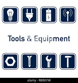 Collection of icons. Tools and equipment, metalware elements for web or logo Stock Vector