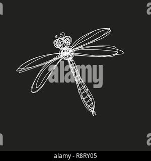 Hand drawn image of dragonfly in continuous line style. Vector illustration Stock Vector