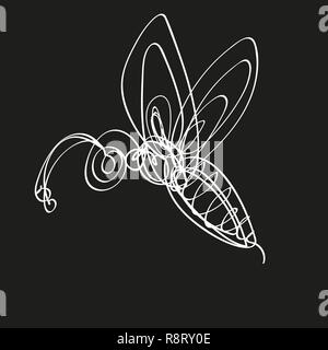 Hand drawn image of wasp in continuous line style. Vector illustration Stock Vector