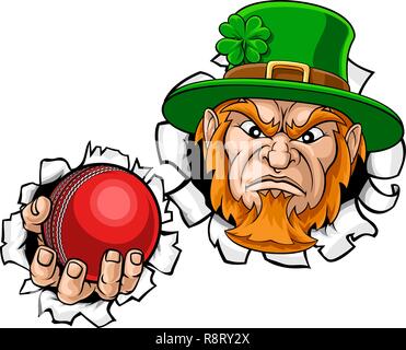 Leprechaun Cricket Mascot Ripping Background Stock Vector