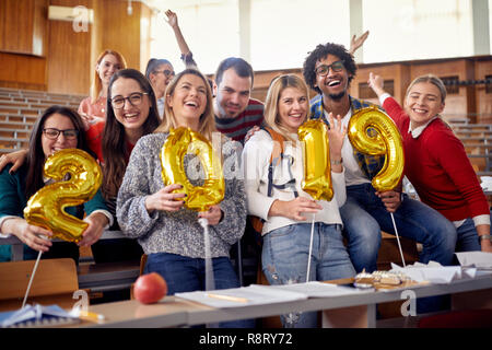 happy young friends having party on university celebrating holiday Stock Photo