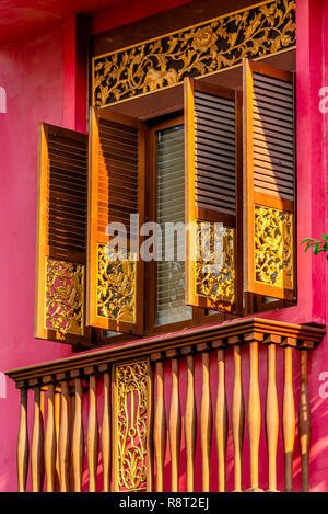 Architecture details of Koon Seng Road pastel hue traditional Paranakan shophouses, Katong, Singapore Stock Photo