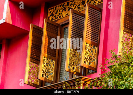 Architecture details of Koon Seng Road pastel hue traditional Paranakan shophouses, Katong, Singapore Stock Photo