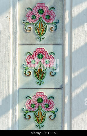 Architecture details of Koon Seng Road pastel hue traditional Paranakan shophouses, Katong, Singapore Stock Photo