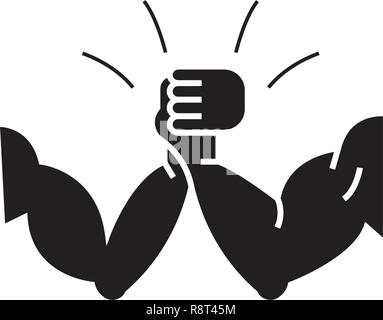 Arm-wrestling black vector concept icon. Arm-wrestling flat illustration, sign Stock Vector