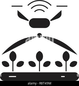 Automated irrigation black vector concept icon. Automated irrigation flat illustration, sign Stock Vector