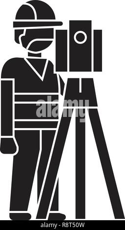 Building surveyor black vector concept icon. Building surveyor flat illustration, sign Stock Vector
