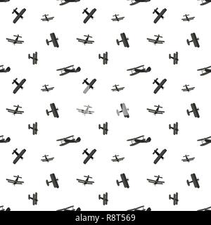 Set of cartoon silhouettes cute airplane. Seamless Pattern. Vector Illustration Stock Vector