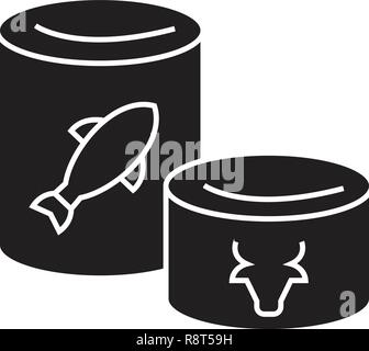 Canned goods black vector concept icon. Canned goods flat illustration, sign Stock Vector