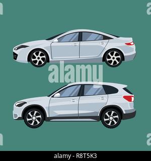 Set of vehicles suv and sedan in side view. Stock Vector