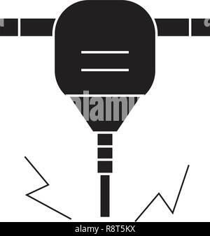 Construction jackhammer black vector concept icon. Construction jackhammer flat illustration, sign Stock Vector