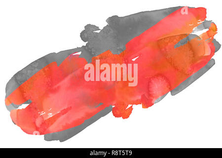 abstract red and grey watercolor blot isolated on white background with copy space Stock Photo
