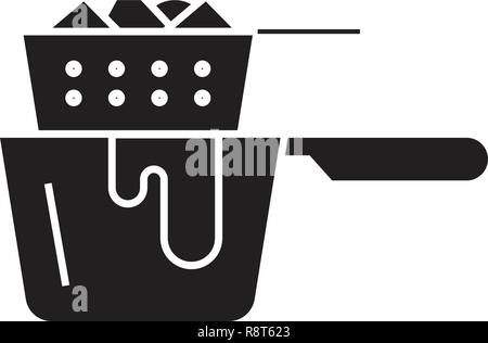 deep frying cooking pan line icon, outline sign, linear symbol, vector ...