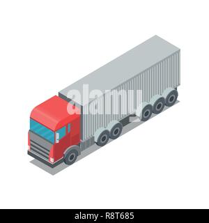 Truck in an isometric view. Container for transport. Delivery of cargo. Vector illustration Stock Vector