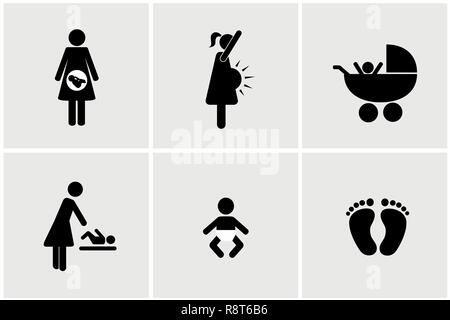 pregnant woman and baby pictogram icon set vector illustration EPS10 Stock Vector