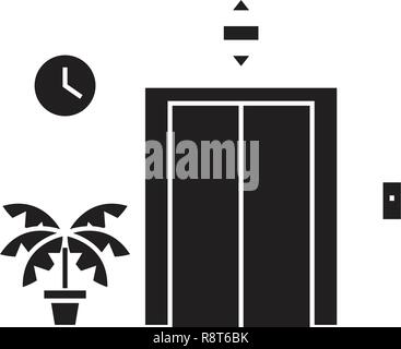 Elevator entrance black vector concept icon. Elevator entrance flat illustration, sign Stock Vector