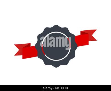 Vintage badge with red tape isolated on white Stock Vector