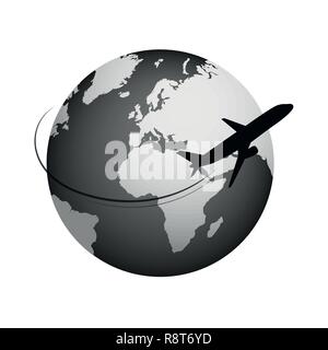 globe and plane travel icon isolated on white background vector illustration Stock Vector