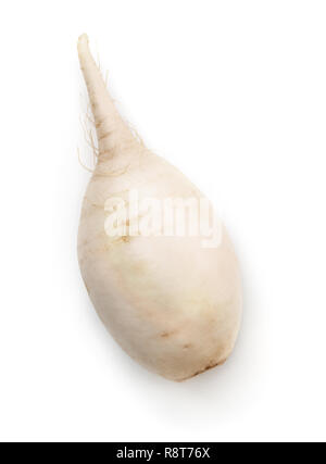 Top view of fresh daikon radish  isolated on white Stock Photo