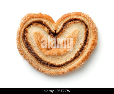 Top view of cinnamon sugar palmiers cookie isolated on white Stock Photo