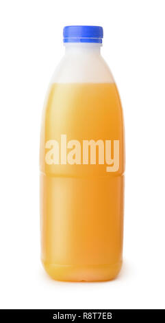 Front view of plastic orange juice bottle isolated on white Stock Photo