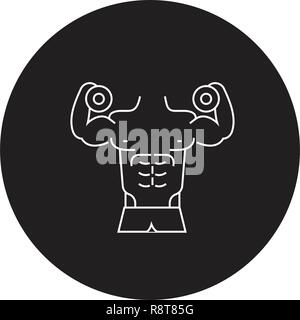 Fitness gym activities black vector concept icon. Fitness gym activities flat illustration, sign Stock Vector