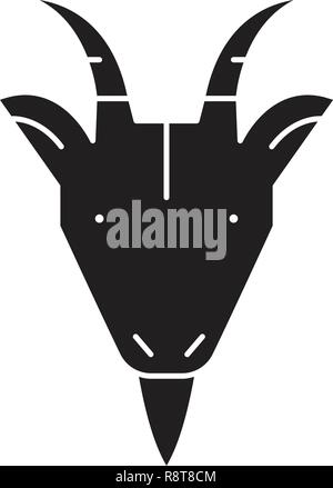 Goat head black vector concept icon. Goat head flat illustration, sign Stock Vector