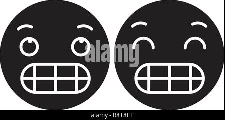 Grimacing emoji black vector concept icon. Grimacing emoji flat illustration, sign Stock Vector