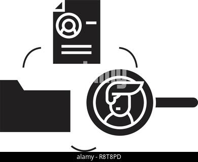 Human resourse database black vector concept icon. Human resourse database flat illustration, sign Stock Vector