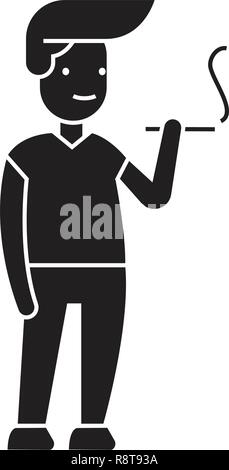 Man smoking black vector concept icon. Man smoking flat illustration, sign Stock Vector