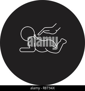 Massage of babies black vector concept icon. Massage of babies flat illustration, sign Stock Vector