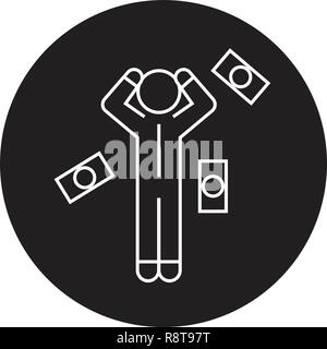 Money question man black vector concept icon. Money question man flat illustration, sign Stock Vector