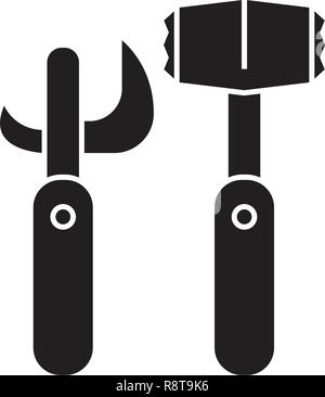 Opener meat mallet black vector concept icon. Opener meat mallet flat illustration, sign Stock Vector