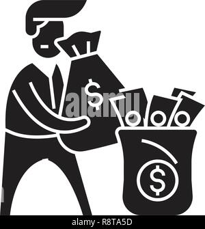 Rich man black vector concept icon. Rich man flat illustration, sign Stock Vector