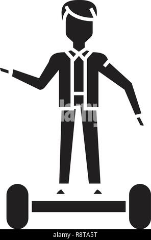 Riding a gyroboard black vector concept icon. Riding a gyroboard flat illustration, sign Stock Vector