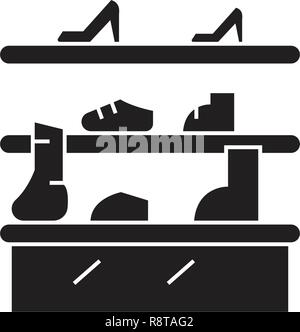 Shoe stand black vector concept icon. Shoe stand flat illustration, sign Stock Vector